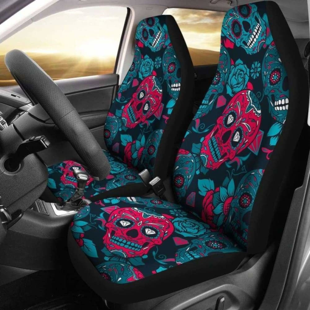Set Of Day Of The Dead Sugar Skull Car Seat Covers