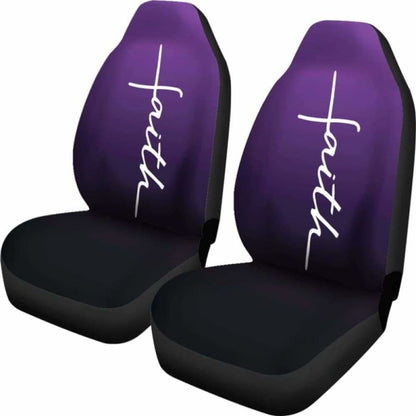 Faith Word Cross In White On Dark Purple Ombre Car Seat Covers Religious Christian Themed