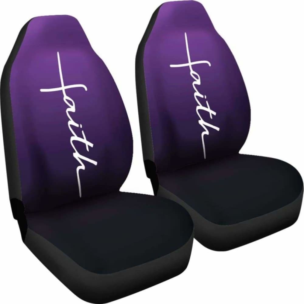 Faith Word Cross In White On Dark Purple Ombre Car Seat Covers Religious Christian Themed