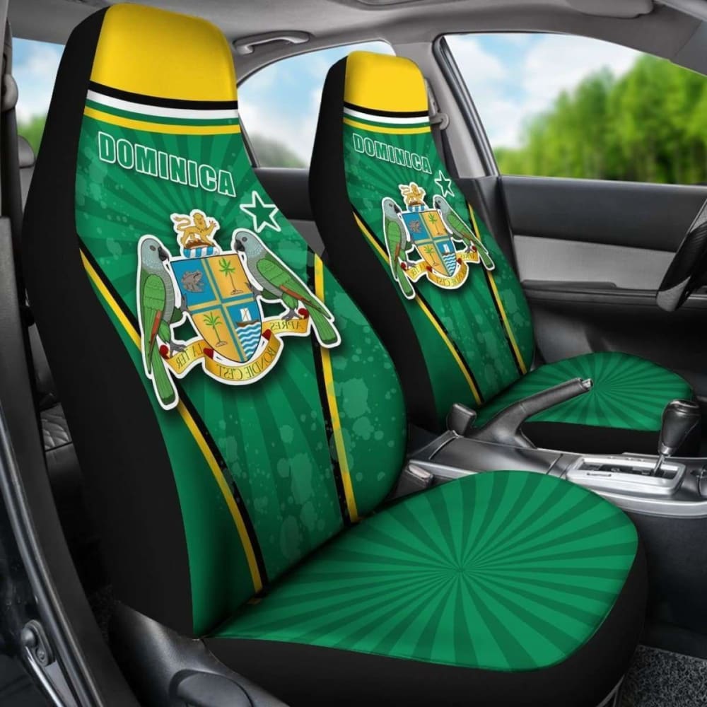 Dominica Green Car Seat Covers Circle Stripes Flag Version Amazing