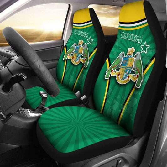 Dominica Green Car Seat Covers Circle Stripes Flag Version Amazing