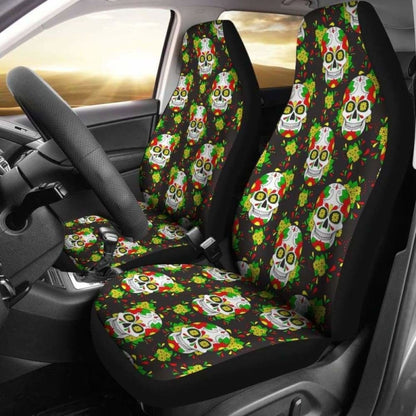 Set Of Floral Sugar Skull Day Of The Dead Car Seat Covers