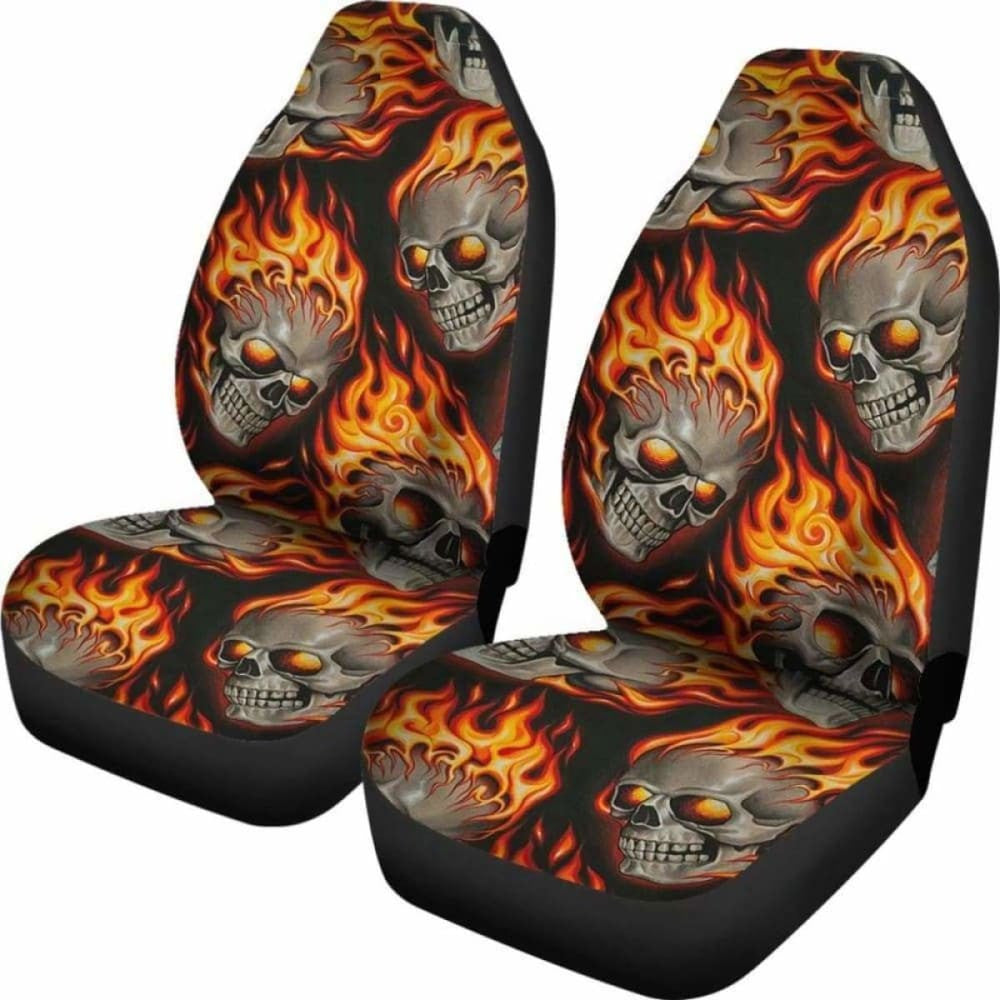 Set Of Pcs Flaming Fire Skulls Car Seat Covers