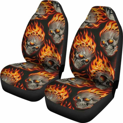 Set Of Pcs Flaming Fire Skulls Car Seat Covers