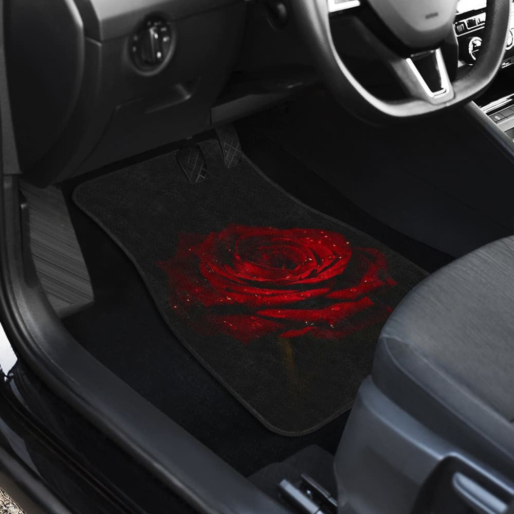 Car Floor Mats Rose Flower on Black Background