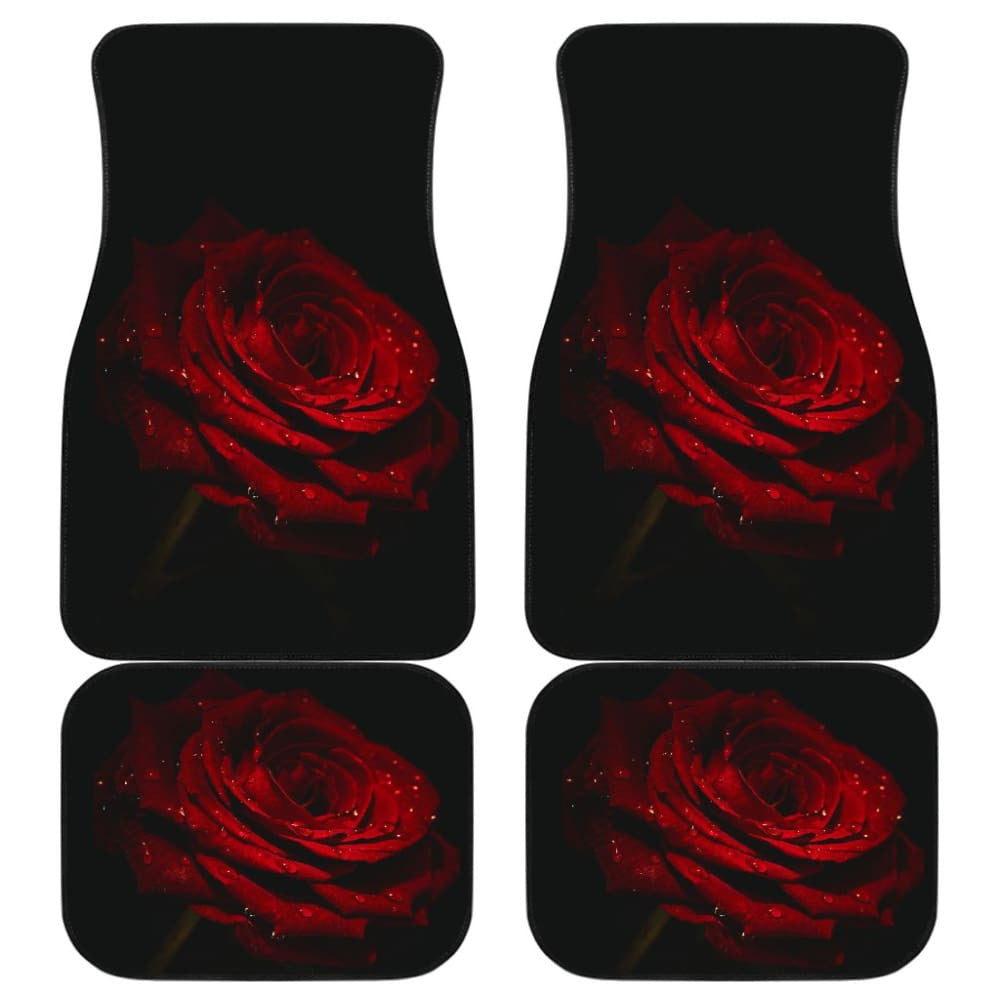 Car Floor Mats Rose Flower on Black Background