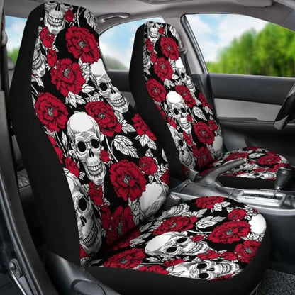 Set Of - Floral Skull - Gothic Car Seat Covers