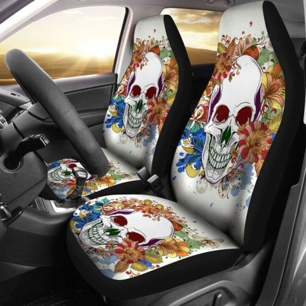 Set Of Pcs Floral Skull Car Seat Covers