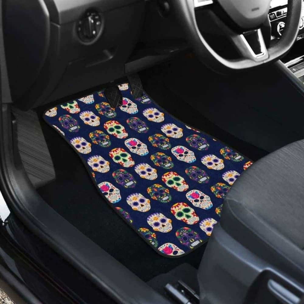 Set Of Pcs Floral Day Of The Dead Sugar Skull Car Mats
