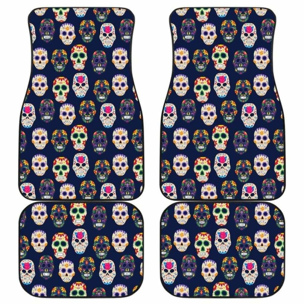 Set Of Pcs Floral Day Of The Dead Sugar Skull Car Mats