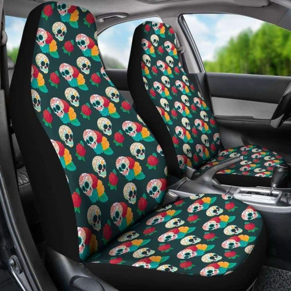 Set Pcs Floral Sugar Skull Day Of The Dead Skull Car Seat Covers