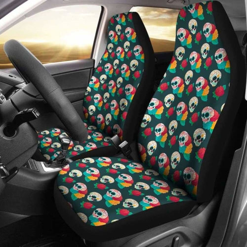 Set Pcs Floral Sugar Skull Day Of The Dead Skull Car Seat Covers
