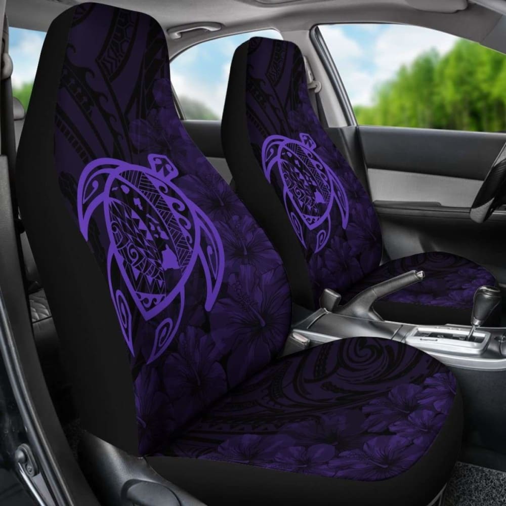 Alohawaii Car Seat Covers - Hawaii Turtle Map Hibiscus Poly Purple - New Awesome
