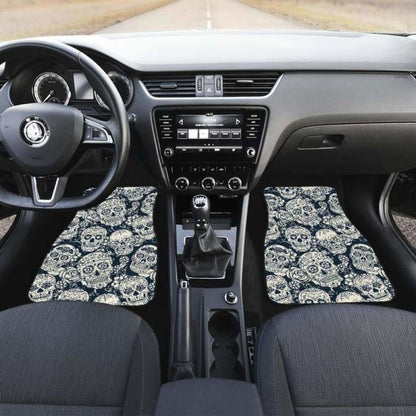 Sugar Skull Black White Pattern Front And Back Car Mats