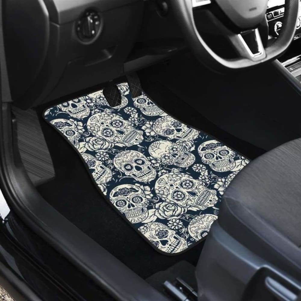 Sugar Skull Black White Pattern Front And Back Car Mats