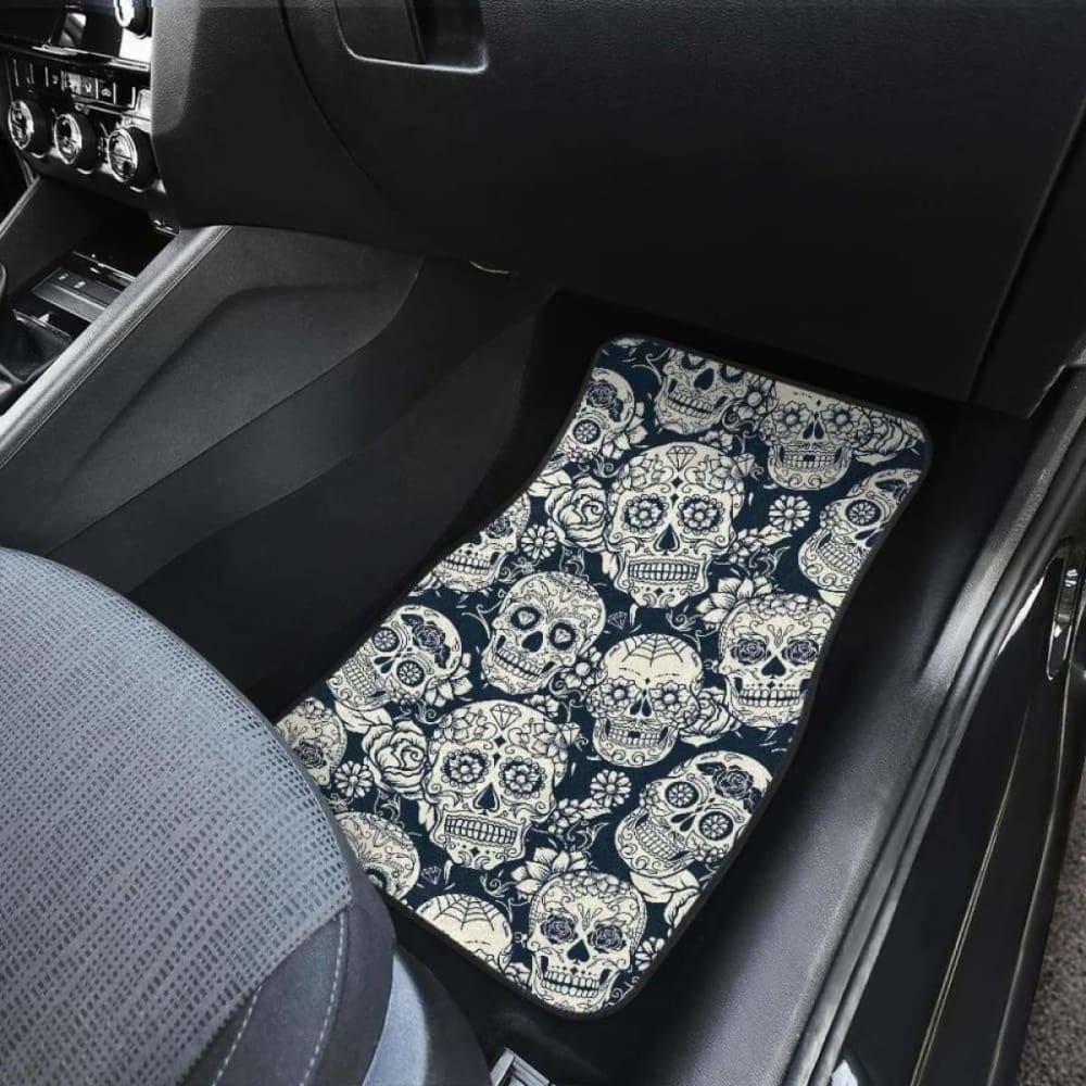 Sugar Skull Black White Pattern Front And Back Car Mats