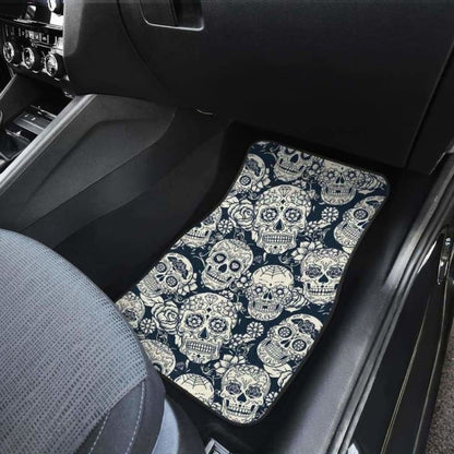 Sugar Skull Black White Pattern Front And Back Car Mats