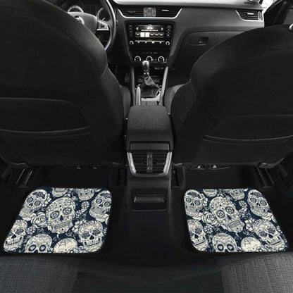 Sugar Skull Black White Pattern Front And Back Car Mats