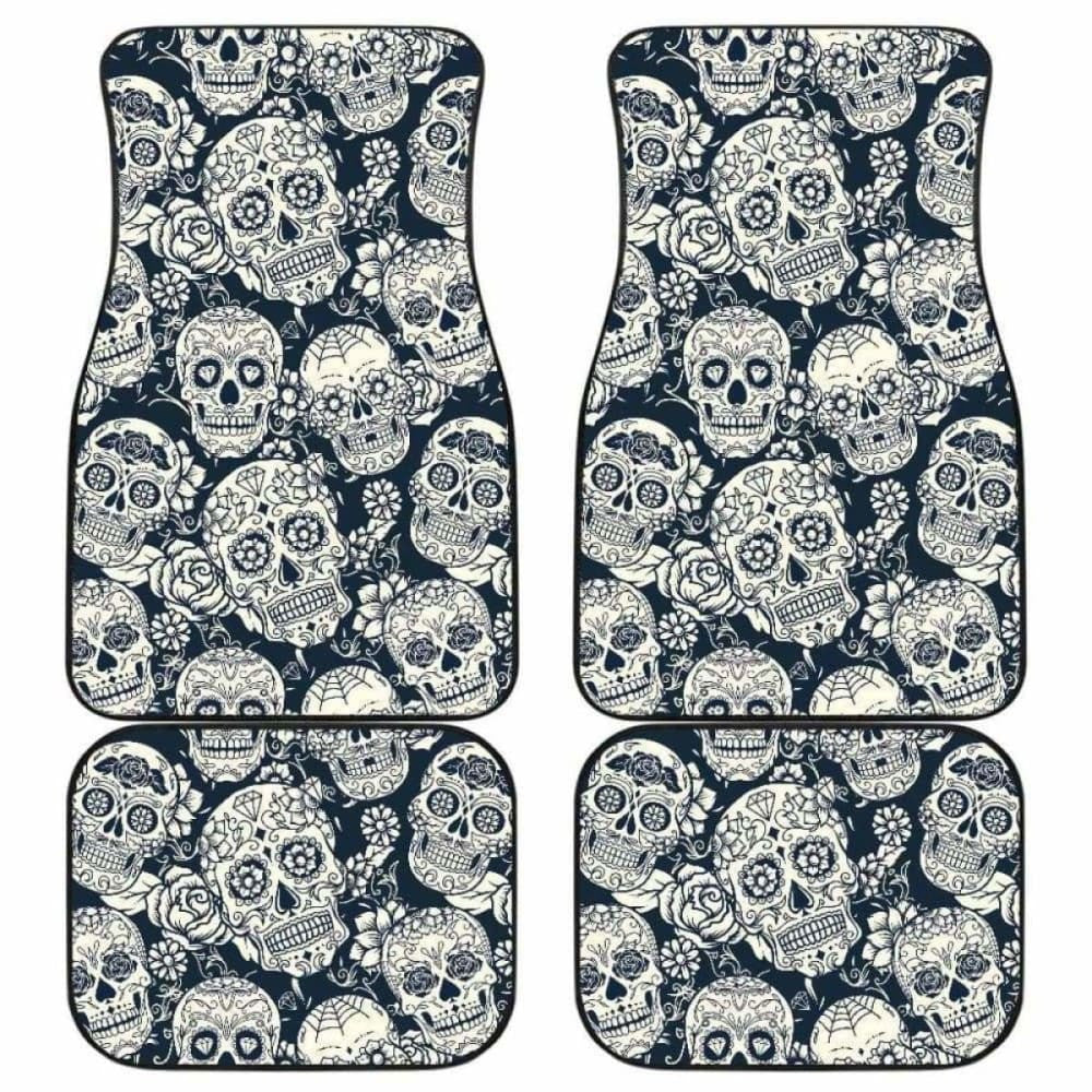 Sugar Skull Black White Pattern Front And Back Car Mats