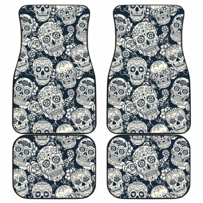 Sugar Skull Black White Pattern Front And Back Car Mats