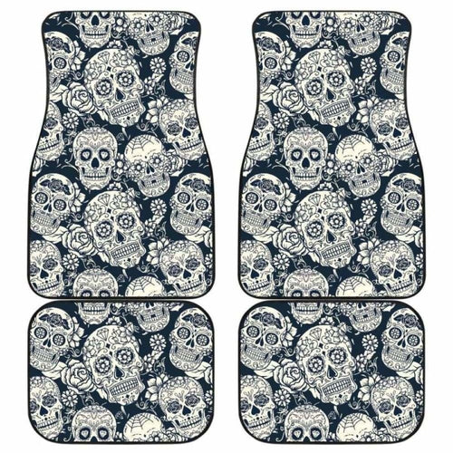 Sugar Skull Black White Pattern Front And Back Car Mats