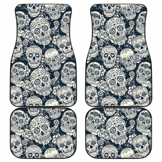 Sugar Skull Black White Pattern Front And Back Car Mats