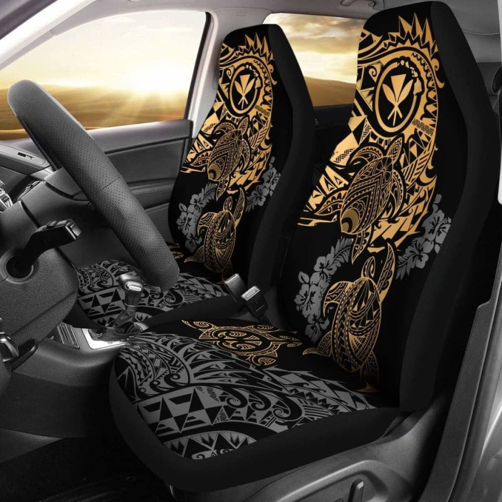 Hawaii Polynesian Seat Covers - Gold Kanaka Maoli Turtle Tattoo Gray Hibiscus Turtle Flowing - Amazing