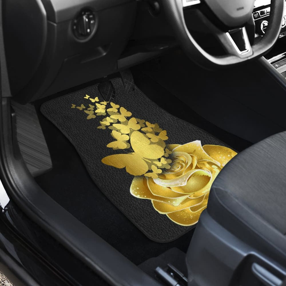 Amazing Golden Rose and Butterfly Car Floor Mats