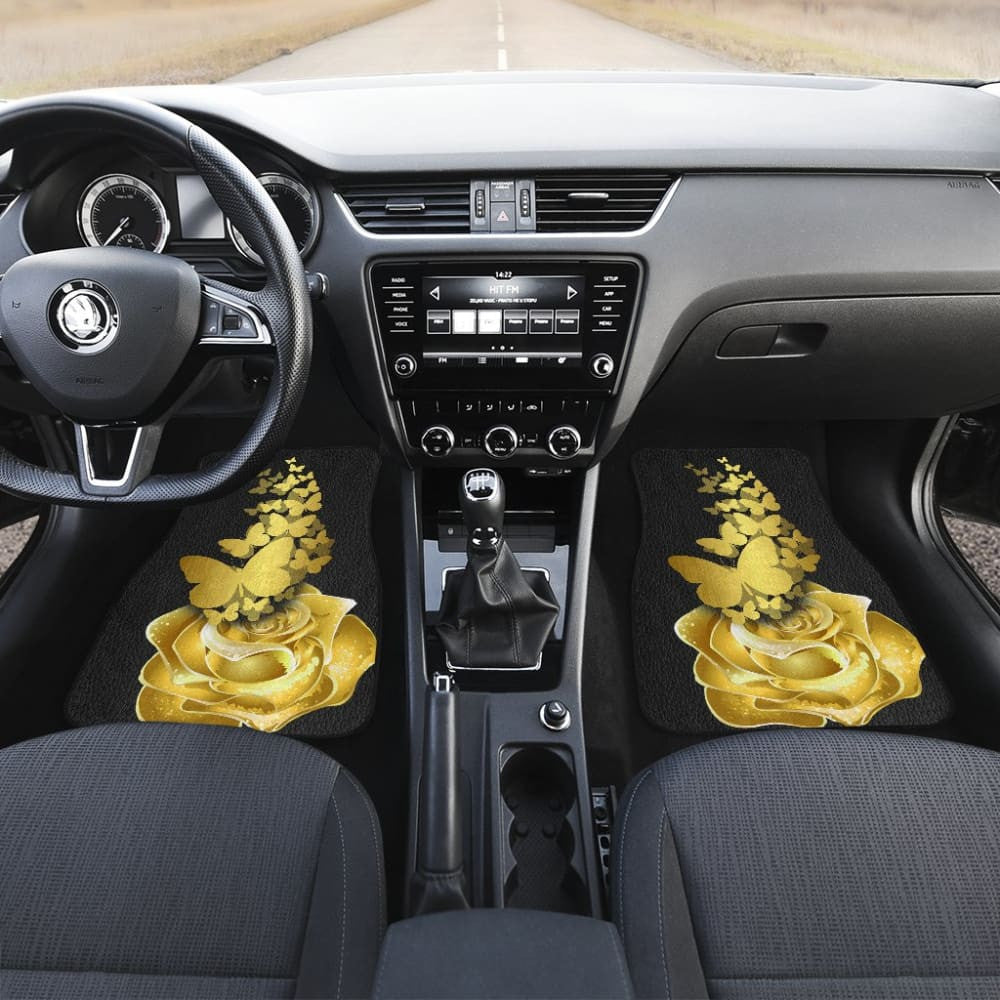 Amazing Golden Rose and Butterfly Car Floor Mats