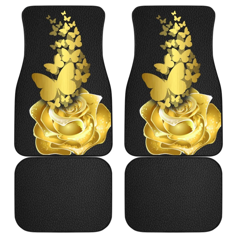 Amazing Golden Rose and Butterfly Car Floor Mats