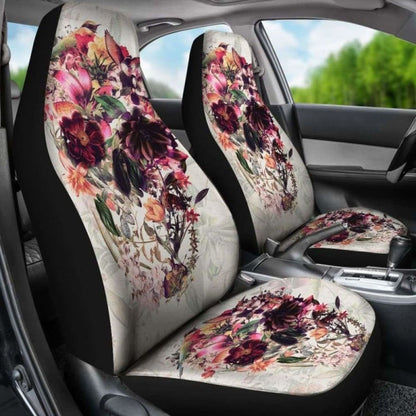 Set Pcs Floral Sugar Skull Day Of The Dead Skull Car Seat Covers