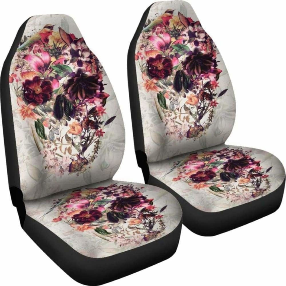 Set Pcs Floral Sugar Skull Day Of The Dead Skull Car Seat Covers