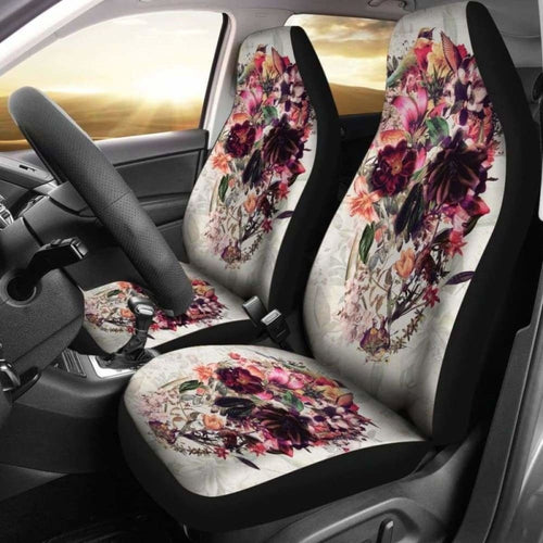 Set Pcs Floral Sugar Skull Day Of The Dead Skull Car Seat Covers