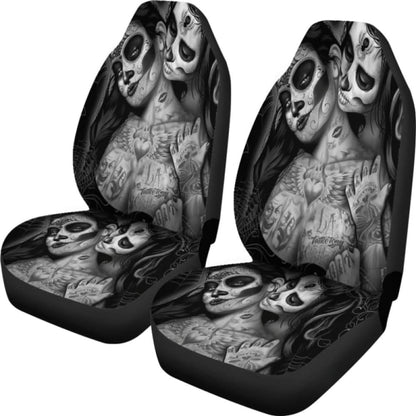 Set Of Day Of The Dead Sugar Skull Car Seat Covers