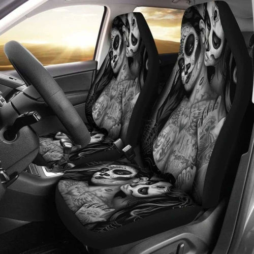 Set Of Day Of The Dead Sugar Skull Car Seat Covers