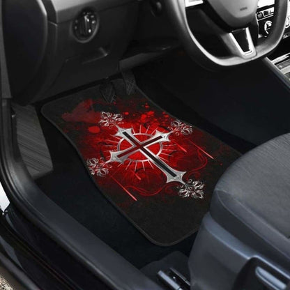 Silver Cross Art In Red Theme Car Floor Mats
