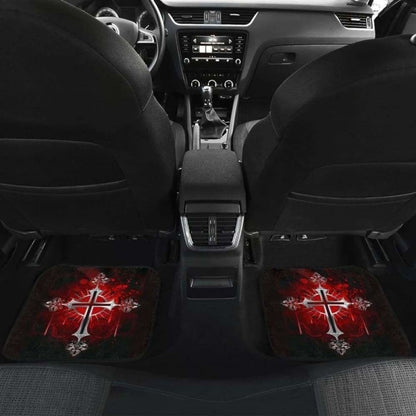 Silver Cross Art In Red Theme Car Floor Mats