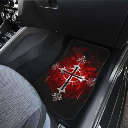 Silver Cross Art In Red Theme Car Floor Mats
