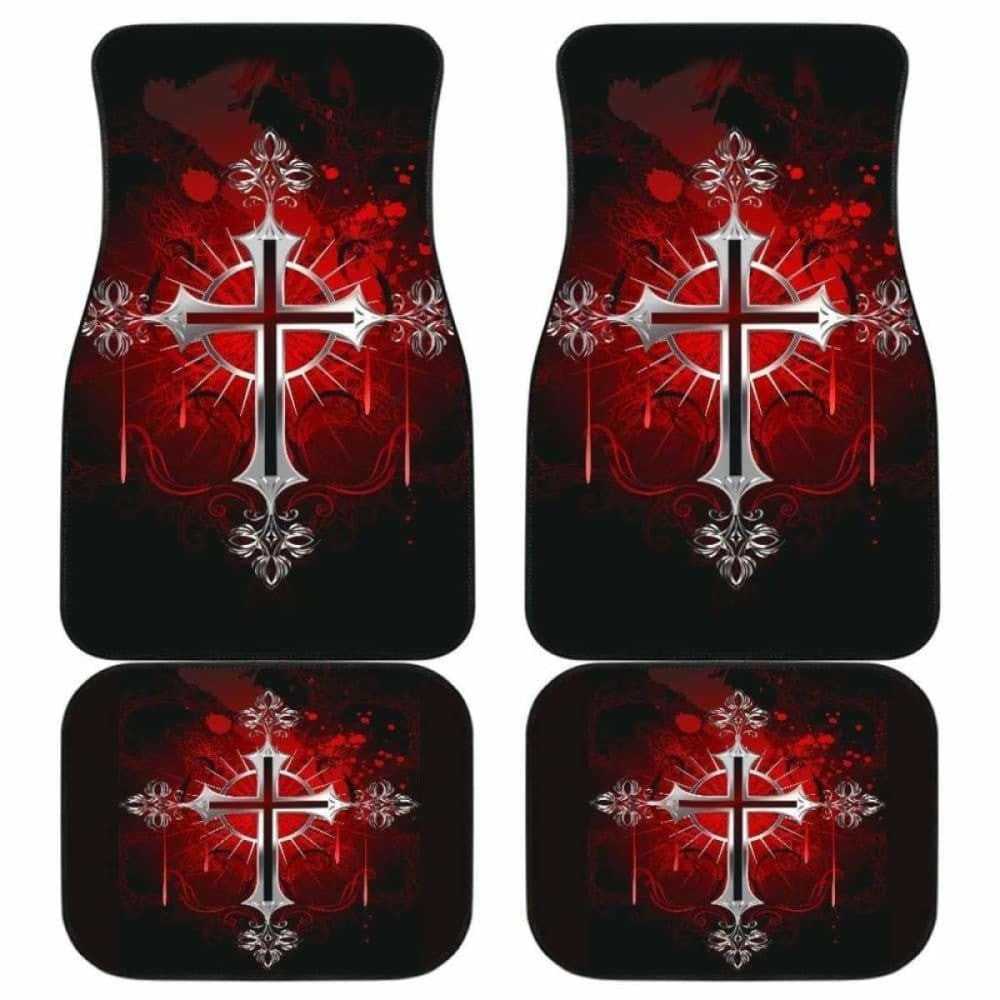 Silver Cross Art In Red Theme Car Floor Mats