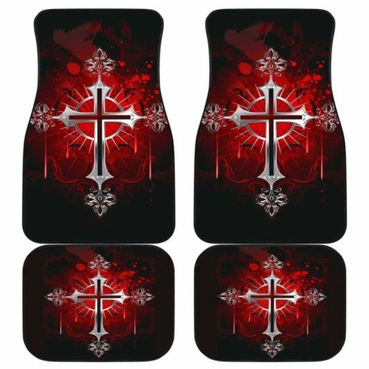 Silver Cross Art In Red Theme Car Floor Mats