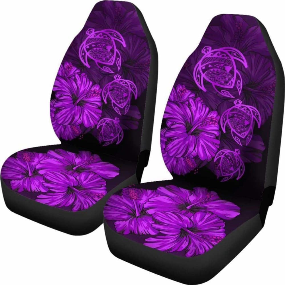 Hawaiian Map Turtle Hibiscus Purple Vintage Polynesian  Car Seat Covers - New