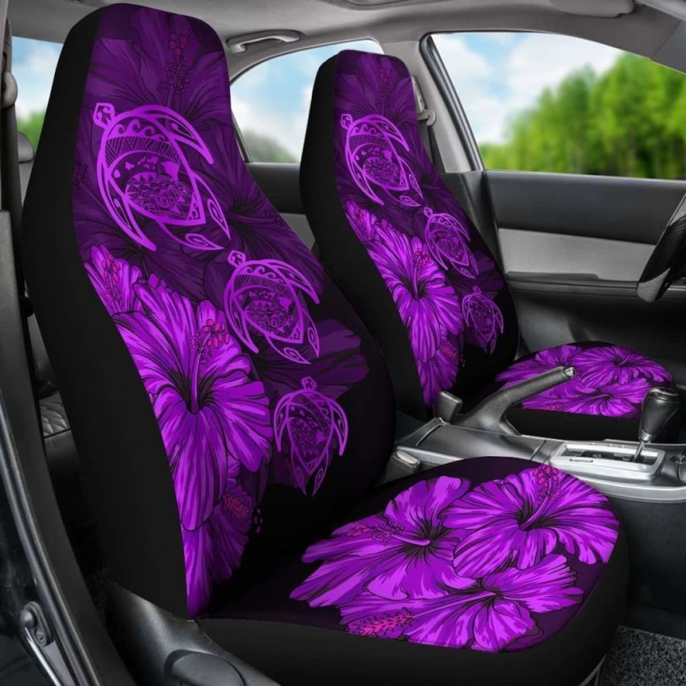 Hawaiian Map Turtle Hibiscus Purple Vintage Polynesian  Car Seat Covers - New
