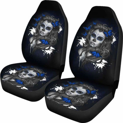 Set Seat Cover Sugar Skulls Beautiful Girl Car Seat Cover