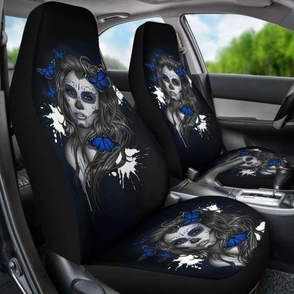 Set Seat Cover Sugar Skulls Beautiful Girl Car Seat Cover