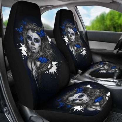 Set Seat Cover Sugar Skulls Beautiful Girl Car Seat Cover