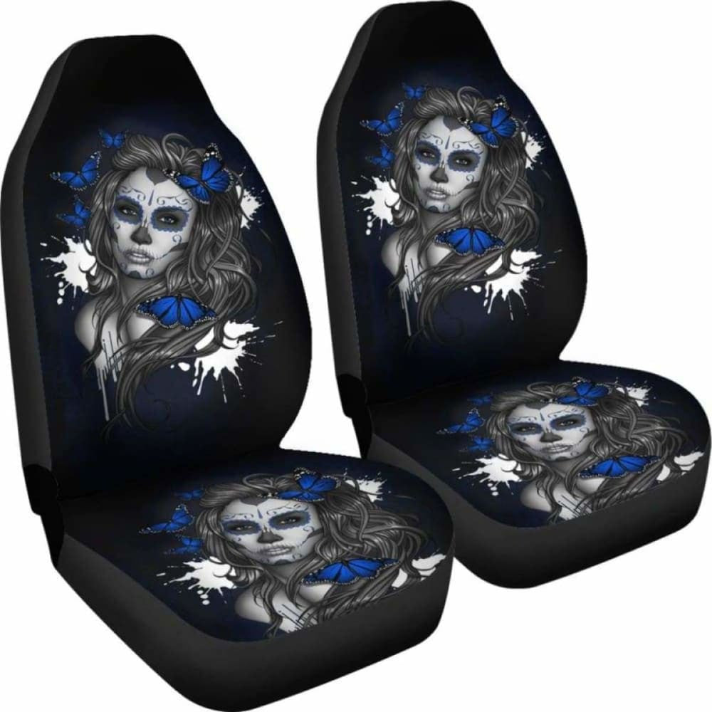 Set Seat Cover Sugar Skulls Beautiful Girl Car Seat Cover