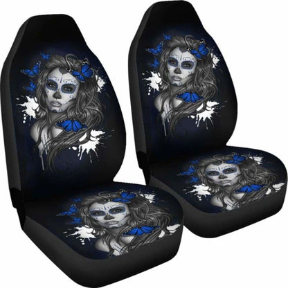 Set Seat Cover Sugar Skulls Beautiful Girl Car Seat Cover