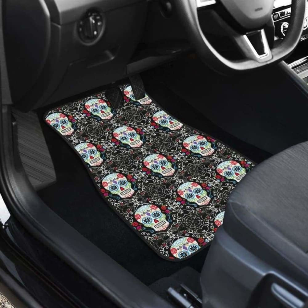 Set Of Pcs Floral Sugar Skull Car Mats