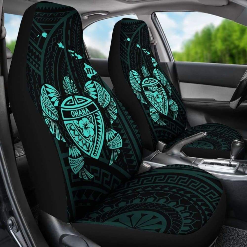 Hawaii Turtle Hibiscus Map Car Seat Covers - Turquoise - New -