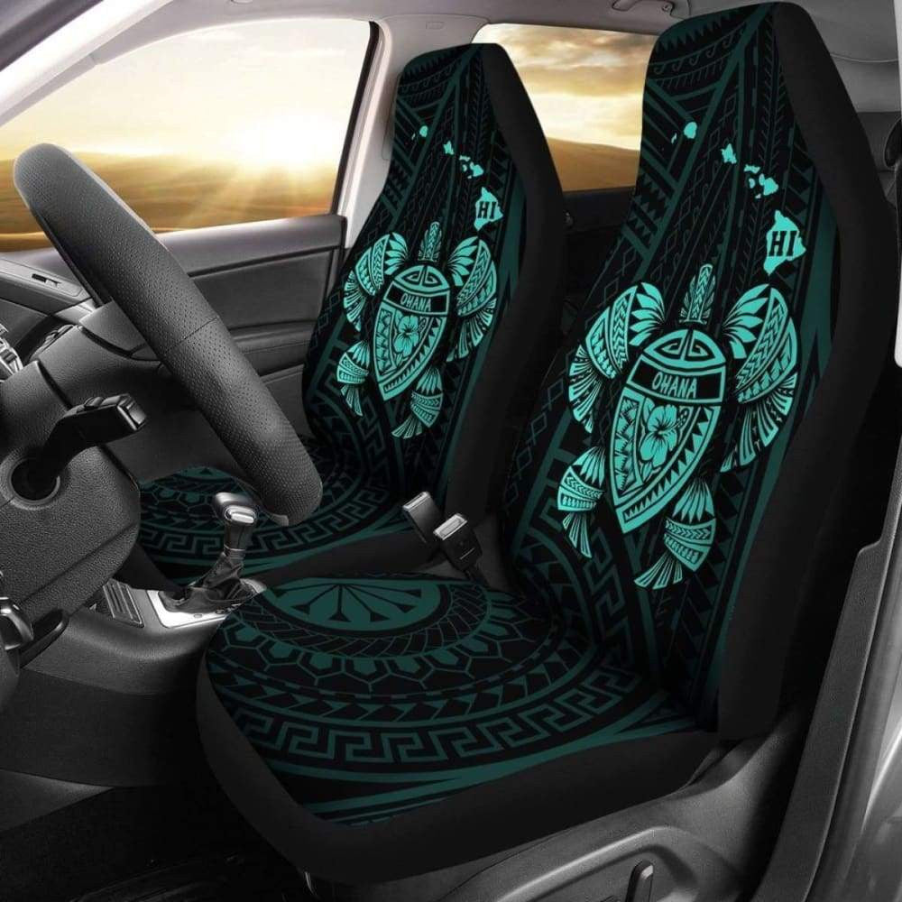 Hawaii Turtle Hibiscus Map Car Seat Covers - Turquoise - New -